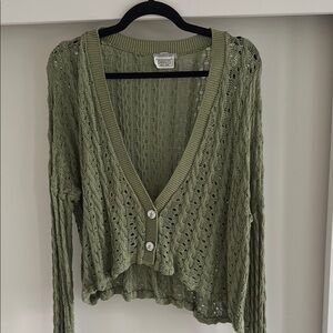Olive Green Knit Cardigan Sweater